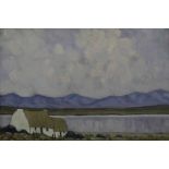 Manner of Paul Henry (1876-1958, oil on board, Cottages at Connemara, in gilt frame, 225 x 35cm