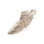 Late 19th century Continental silver ladies shoe with pierced floral decoration.