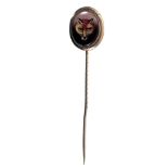 Five antique stick pins to include a cabochon garnet oroborous snake brooch, two Victorian garnet st