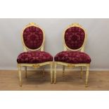 Pair 18th Russian giltwood and cream painted chairs with red upholstery