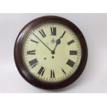 Second World War R.A.F. wall clock with painted 14" dial with Crowned RAF badge, single fusee moveme