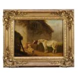 Manner of James Ward (1769-1859) oil on canvas - farm animals in a yard, 45cm x 60cm, in good gilt f