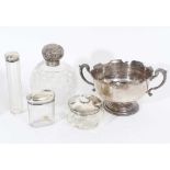 Large Victorian globular scent bottle, silver rose bowl and other items