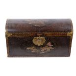 Good 18th / 19th century Chinoiserie lacquered and tooled brass mounted domed casket