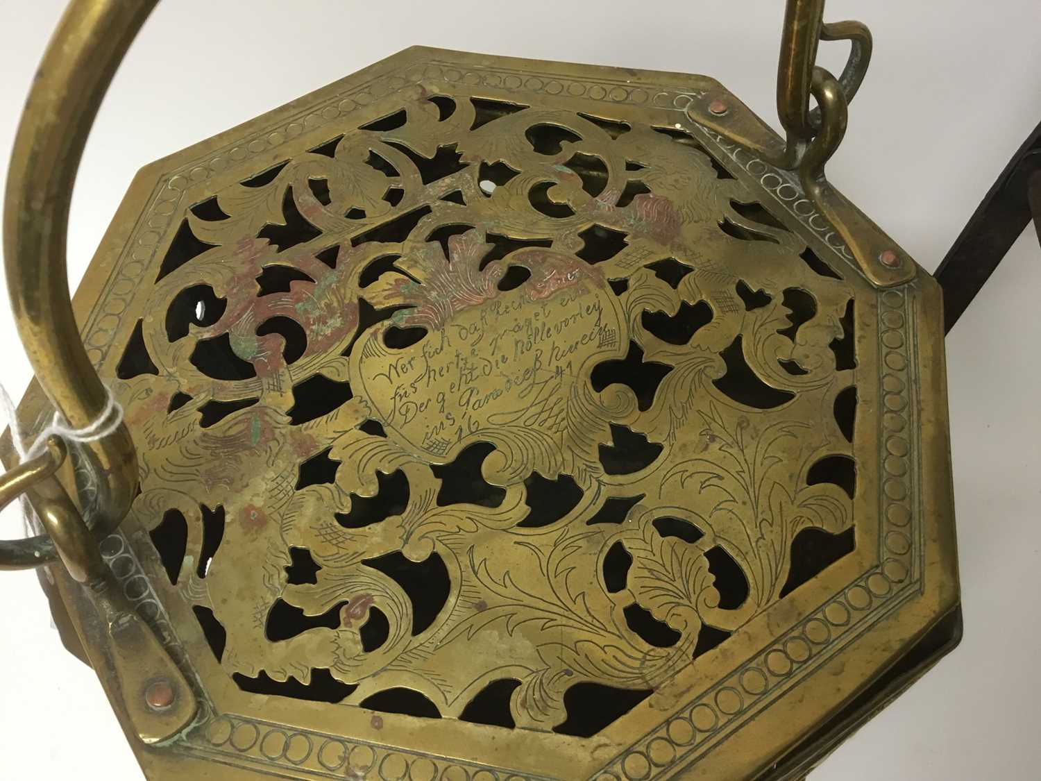 17th century Dutch brass brazier together with a Georgian trivet - Image 3 of 9