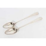 Pair of George III Scottish Silver Old English pattern basting spoons with engraved armorials,