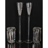 Pair of Victorian cut glass lustres with prismatic drops, 23cm high, together with an oversized pair