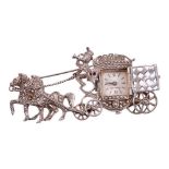 Good quality 1960s silver and marcasite novelty brooch watch in the form of a coach and horses