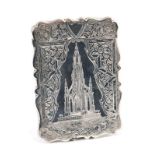 Victorian silver card case of rectangular form, engraved with scene the Scott Memorial,