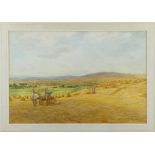 J Aumonier watercolour in glazed gilt frame – harvest scene, signed