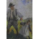 Archibald Standish Hartrick (1864-1950) pastel study - shepherd and a girl, signed and dated '08, in