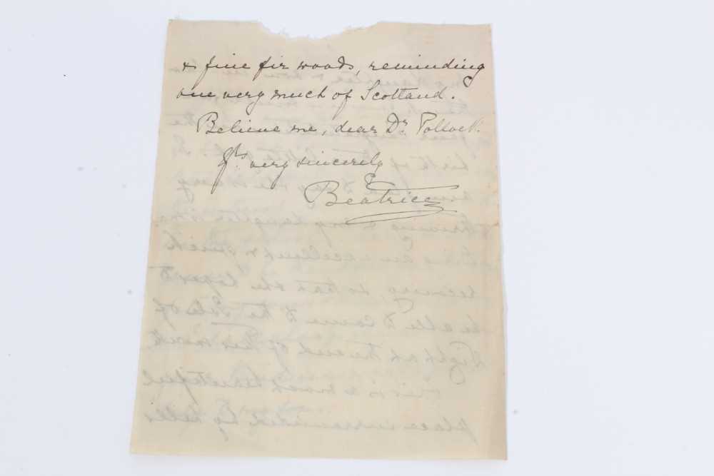 H.R.H. Princess Beatrice , handwritten double sided letter to Reverend Pollock - Headmaster of Welli - Image 3 of 3