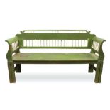 19th century Continental green painted pine bench