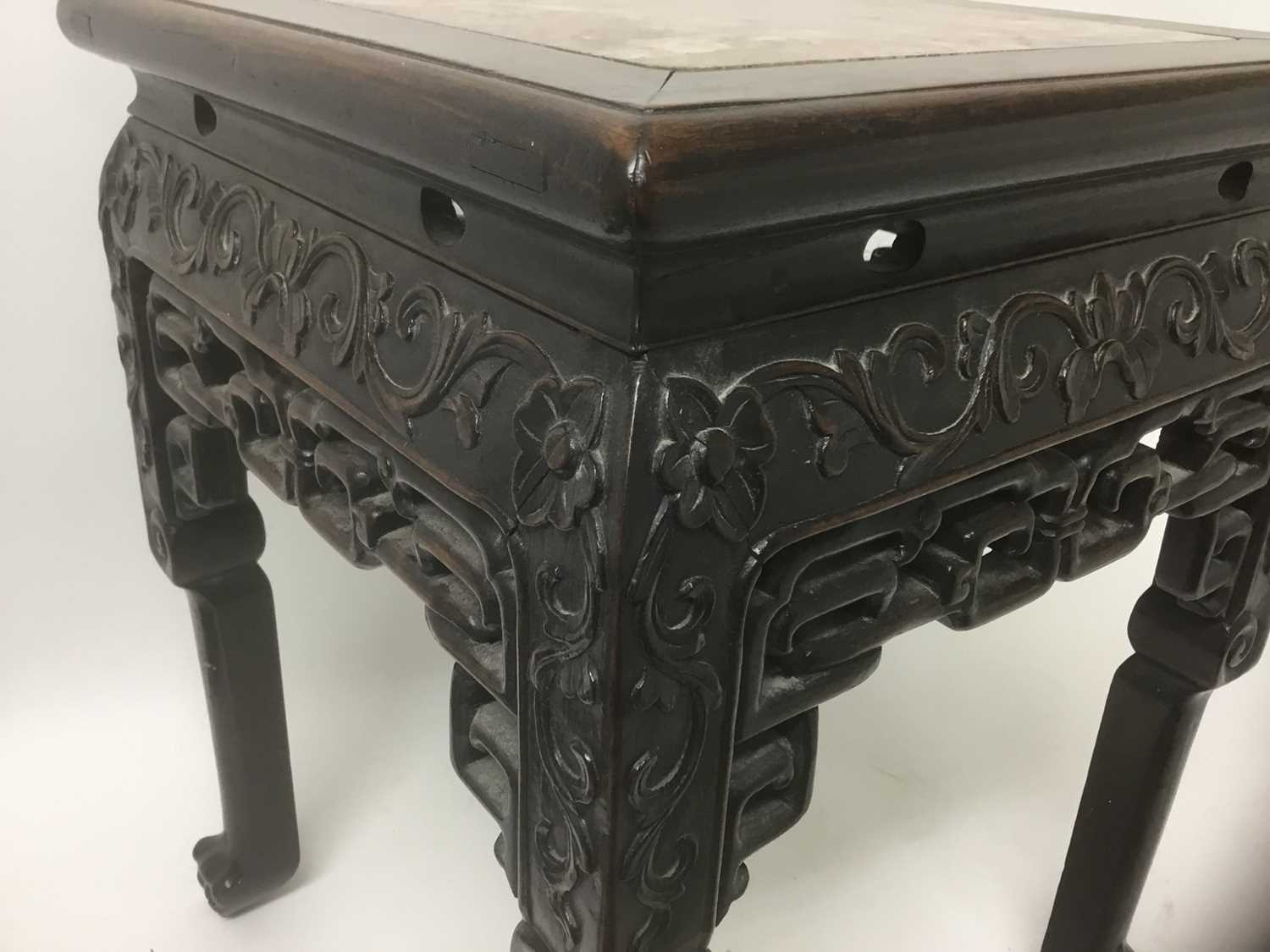 Good quality Chinese hardwood stand with marble top - Image 5 of 9