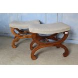 Pair antique Continental walnut X-formed stools