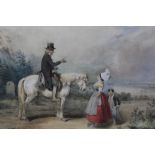 Jospeh Louis Hippolyte Bellange (1800-1866) watercolour - Wayside Conversation, signed, 19cm x 21.5c