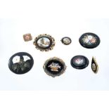 Group of eight 19th century Italian micromosaic brooches various to include a pietra dura brooch