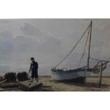 Eric Ronald Scott (1904-1960) watercolour - Fisherman on Dunwich Beach, signed, 26.5cm x 37.5cm, in