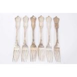 Six Late 19th/early 20th Century German Silver Dinner Forks, Rococo pattern, from the Royal Prussian