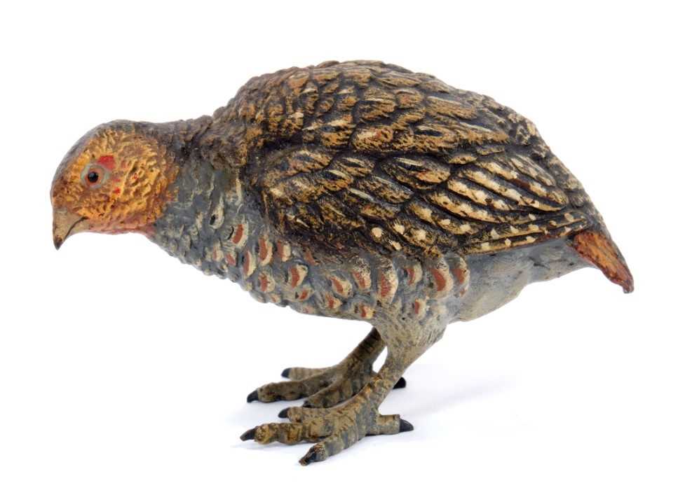 Good quality late 19th. / early 20th century cold painted bronze model of an English Partridge - Image 2 of 7