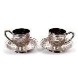 Pair late 19th/early 20th century Chinese Export silver cups and saucers