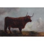 Victorian oil on canvas of a bull at dawn