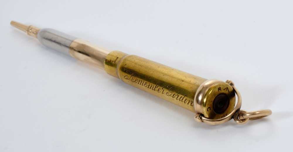 Rare Victorian gold mounted novelty General Gordon commemorative bullet propelling pencil by Mappin - Image 2 of 3
