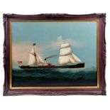 19th century oil on canvas - a ship portrait, S.S. “Glamis Castle” at sea, framed