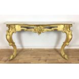 Mid Victorian Rococo-Revival giltwood and gesso console table with marble top