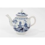 Small Lowestoft blue and white teapot with Worcester cover, decorated in the chinoiserie style, 12cm