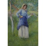 E Kington-Brice watercolour – country girl with rake