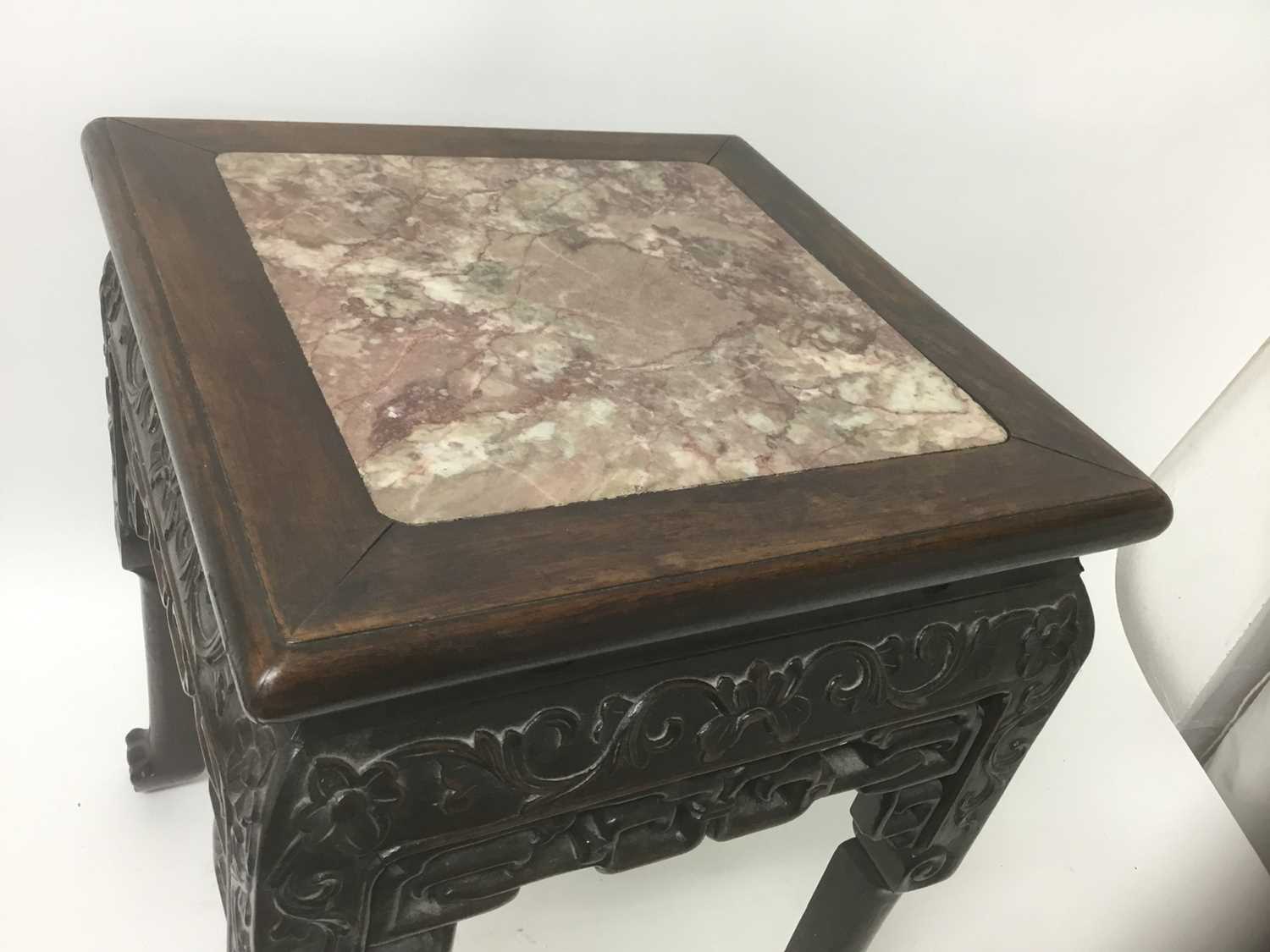 Good quality Chinese hardwood stand with marble top - Image 2 of 9