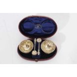 Set of Victorian cased silver salts, together with a Garrard's silver Prince-of-Wales caddy spoon