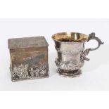 George IV century silver Christening cup, together with a late Victorian tea caddy