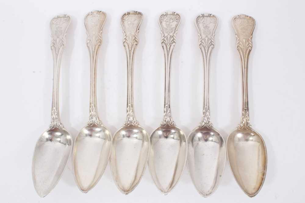 Six Early 19th Century German Silver Table Spoons, modified Kings pattern with fluted stems, from th