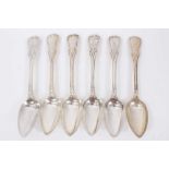 Six Early 19th Century German Silver Table Spoons, modified Kings pattern with fluted stems, from th