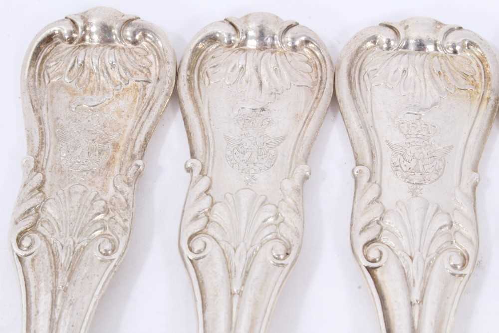 Six Early 19th Century German Silver Dinner Forks, modified Kings pattern with fluted stems, from th - Image 2 of 7