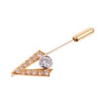 Diamond stick pin with a G.I.A. Certified brilliant cut diamond weighing 0.31cts, D colour and VS1 c