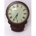 Regency drop dial wall clock with 12" painted dial , single fusee movement in brass inlaid mahogany