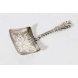 William IV silver caddy spoon of rectangular form with bright cut bowl