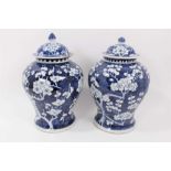 Pair of Chinese baluster vases and covers, prunus blossom ornament
