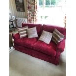 Good quality hand-made two seater sofa upholstered in Colefax & Fowler red fabric, with loose cushio