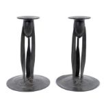 Pair of Art Nouveau Liberty pewter candlesticks designed by Archibald Knox, model number 0223