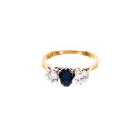 18ct gold sapphire and diamond three stone ring