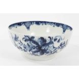 Worcester blue and white bowl, c.1760, decorated with the Mansfield pattern, crescent mark to base,
