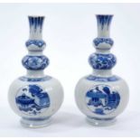 Pair of 18th/19th century Chinese blue and white triple gourd vases, the main sections ribbed, paint