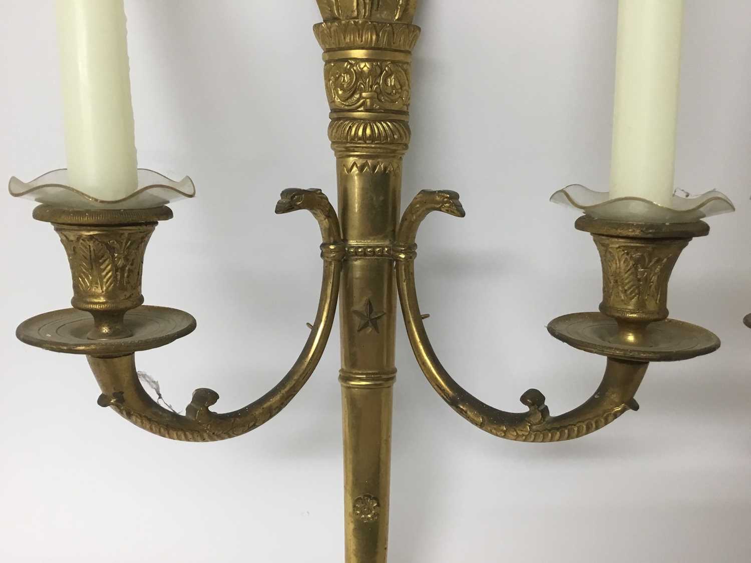 Pair of Empire style gilt metal twin branch wall lights - Image 3 of 5