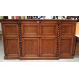 Unusual late Victorian oak writing cabinet, the central fall front enclosing fitted interior, above