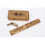 19th century Prisoner of War straw work quill box, work box and miniature dice