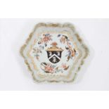 18th century Chinese famille rose armorial teapot stand, the centre painted with the armorial, surro